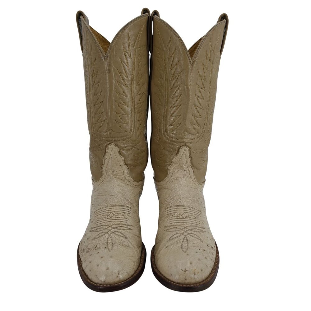 Tony Lama Exotic Ostrich Men Size 9.5D  Cream Beige Leather Cowboy Western Boots - Picture 3 of 16